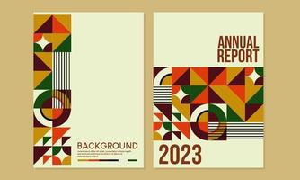 conjunto de diseño de portada retro bauhaus. fondo de patrón geométrico abstracto. portada a4 para informes anuales, libros, revistas, catálogos, carteles, volantes, pancartas vector