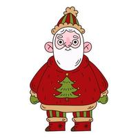 Hand drawn cartoon Santa Clause for Christmas greeting Cards and invitations.  Cute smiling character isolated on white background vector
