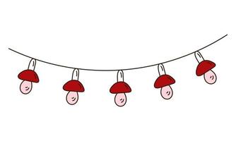 Christmas Mushrooms garland in doodle style simple vector art
