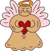 lindo ángel de pan de jengibre con corazón, ilustración de garabato para navidad vector