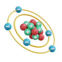 Representación 3d del átomo de protones de electrones aislado en el fondo. estilo de dibujos animados de ilustración de procesamiento 3d. png