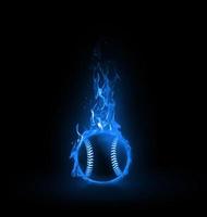 baseball ball on light blue flames on black background. 3d render photo