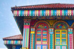 Singapore little india 22 june 2022. street view of Colorful facade buildings photo