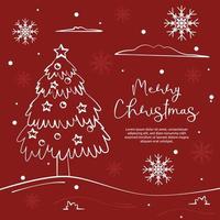 Pine Tree Snowflakes Merry Christmas Greeting Red Card Design vector