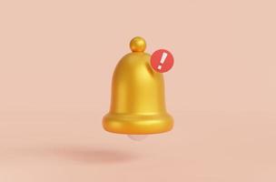 Emergency alert golden bell on pink background.Gold danger alarm bell.Hazard and emergency alert concepts.3D Error Symbols and Marks.3D rendering,illustration photo