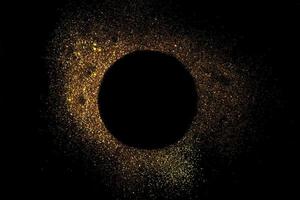 Dark texture with a round sprinkling of gold. Backdrop with golden sparkle for frame, copy space, and overlay photo effect. fancy, luxury, themed backgrounds.