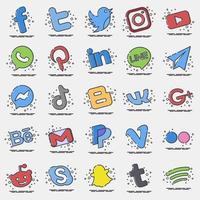 Icon set social media. Social media elements, logos, and symbols. Icons in MBE style. Good for prints, posters, advertisement, business card, website etc. vector