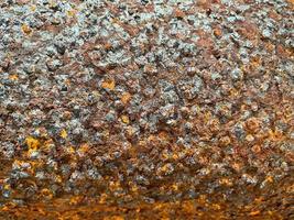 Surface texture of old metal iron swollen reddish orange surface of rusty bad pipe. Close view. The background photo