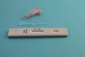 test strip for determining coronavirus infection. blood testing for coronavirus. next to the test, a lancet and a pipette with a container for collecting blood photo