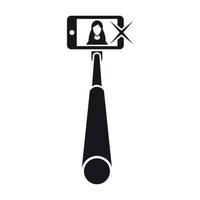 Selfie stick with mobile phone icon, simple style vector