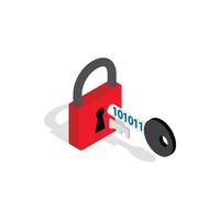 Red padlock and key icon, isometric 3d style vector