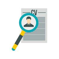 Magnifying glass over CV icon, flat style vector