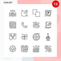 Vector Pack of 16 Icons in Line Style Creative Outline Pack isolated on White Background for Web and Mobile Creative Black Icon vector background