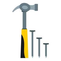 Hammer and nails icon, flat style vector