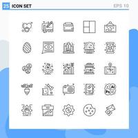 Mobile Interface Line Set of 25 Pictograms of layout purse pencil personal finance Editable Vector Design Elements