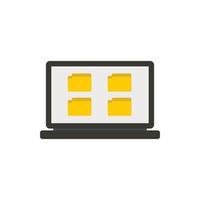 Folder on laptop icon, flat style vector