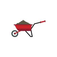 Garden wheelbarrow with earth icon, flat style vector