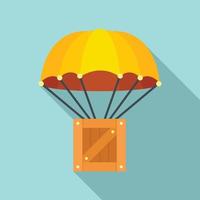 Parachute delivery box icon, flat style vector