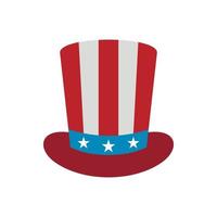 Top hat in the USA flag colors icon, flat style vector