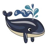 Happy marine whale icon, cartoon style vector