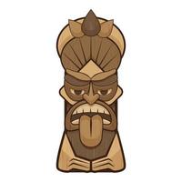 Tiki idol tongue icon, cartoon style vector