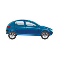 icono de coche hatchback azul, estilo de dibujos animados vector
