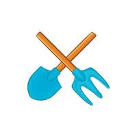 Shovel and pitchfork icon, cartoon style vector