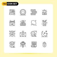 Pictogram Set of 16 Simple Outlines of calendar person ui millionaire billionaire Editable Vector Design Elements