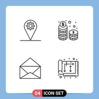 4 Universal Line Signs Symbols of business message gear stack open Editable Vector Design Elements