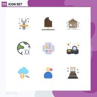 Modern Set of 9 Flat Colors Pictograph of database cloud ice network house Editable Vector Design Elements