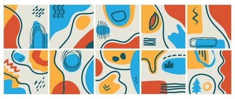 Big set of various vector geometric abstract backgrounds. Various shapes, lines, spots, dots, doodle objects. Hand drawn templates. Round icons for social media stories