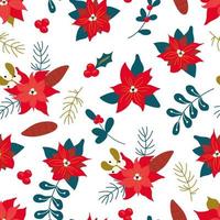 Christmas seamless pattern with poinsettia flowers. Design for fabric, textile, wallpaper, wrapping paper, packaging. vector