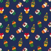 Seamless pattern with Christmas cupcakes. Design for fabric, textile, wallpaper, packaging, wrapping paper. vector