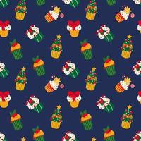 Seamless pattern with Christmas cupcakes. Design for fabric, textile, wallpaper, packaging, wrapping paper. vector