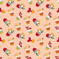 Seamless pattern with Christmas cupcakes. Design for fabric, textile, wallpaper, packaging, wrapping paper. vector
