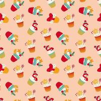 Seamless pattern with Christmas cupcakes. Design for fabric, textile, wallpaper, packaging, wrapping paper. vector