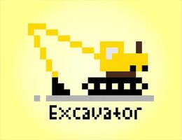 8 bit pixel excavator. construction car object for game assets in vector illustration.