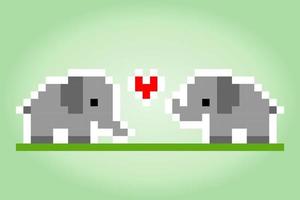 8-bit pixel elephant. Animals for game assets in vector illustrations.