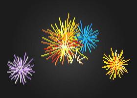 Fuegos artificiales de píxeles de 8 bits. activos del juego y patrones de punto de cruz en ilustraciones vectoriales. vector
