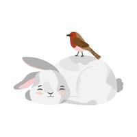 juego de conejito de pascua feliz. paquete de graciosos y lindos conejos o liebres de pascua, animales del bosque. ilustración vectorial colorida de dibujos animados planos para tarjetas de felicitación, carteles, impresión. vector