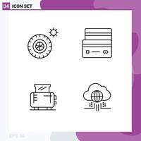 4 Universal Line Signs Symbols of summer home card payment toaster Editable Vector Design Elements