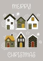tarjeta de navidad con árboles para celebrar las vacaciones de invierno. ilustración vectorial con lindos árboles de navidad dibujados a mano para tarjetas de felicitación. vector