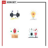 Flat Icon Pack of 4 Universal Symbols of dumbbell rocket health cube up Editable Vector Design Elements