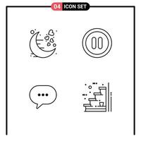 Mobile Interface Line Set of 4 Pictograms of date comment night pause bubble Editable Vector Design Elements