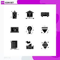 9 Thematic Vector Solid Glyphs and Editable Symbols of earth lost bus internet connection Editable Vector Design Elements