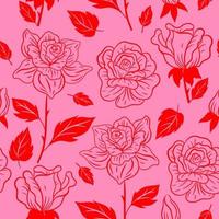 patrón impecable con flores en colores rosa y rojo. gráficos vectoriales