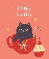 Cute postcard with a cat in a mug .Vector graphics. vector