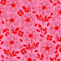Seamless pattern with flowers in pink and red colors. Vector graphics.