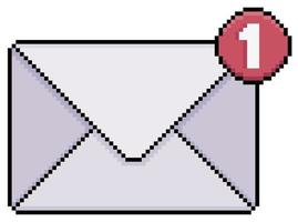 Pixel art email notification, envelope vector icon for 8bit game on white background