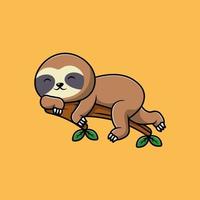 Cute Sloth Lazy On Tree Cartoon Vector Icons Illustration. Flat Cartoon Concept. Suitable for any creative project.